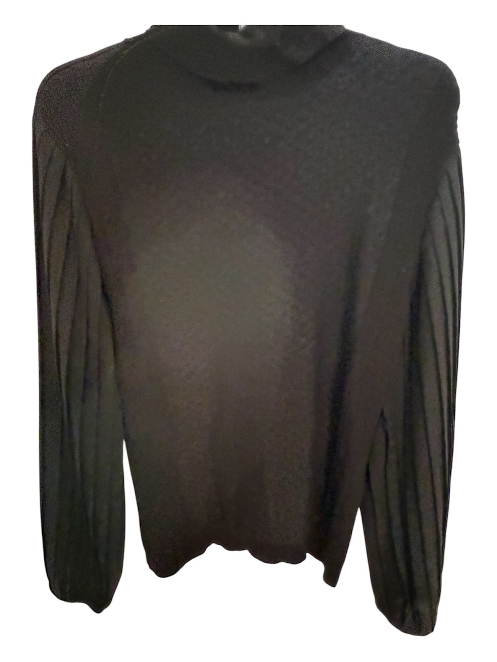 White House Black Market Black Long Sleeve Sheer-Detail Top